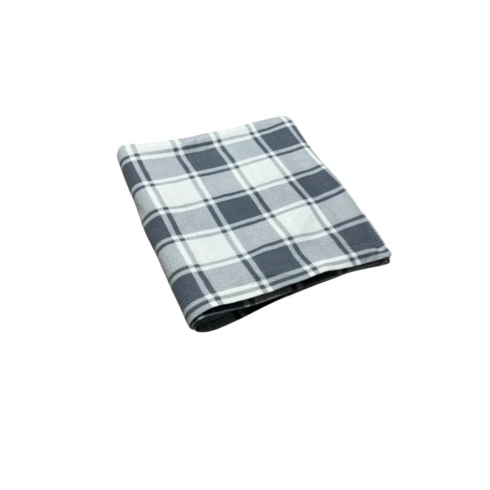 Great Bay Home Plaid Fleece Throw Blanket Gray White Dara Sheet Cover Quilt